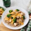 Gluten-free chicken, cheesy broccoli, and rice